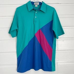 Vintage 90s Colorblock Golf Polo Shirt Teal Fuchsia Purple Tournament by Arrow